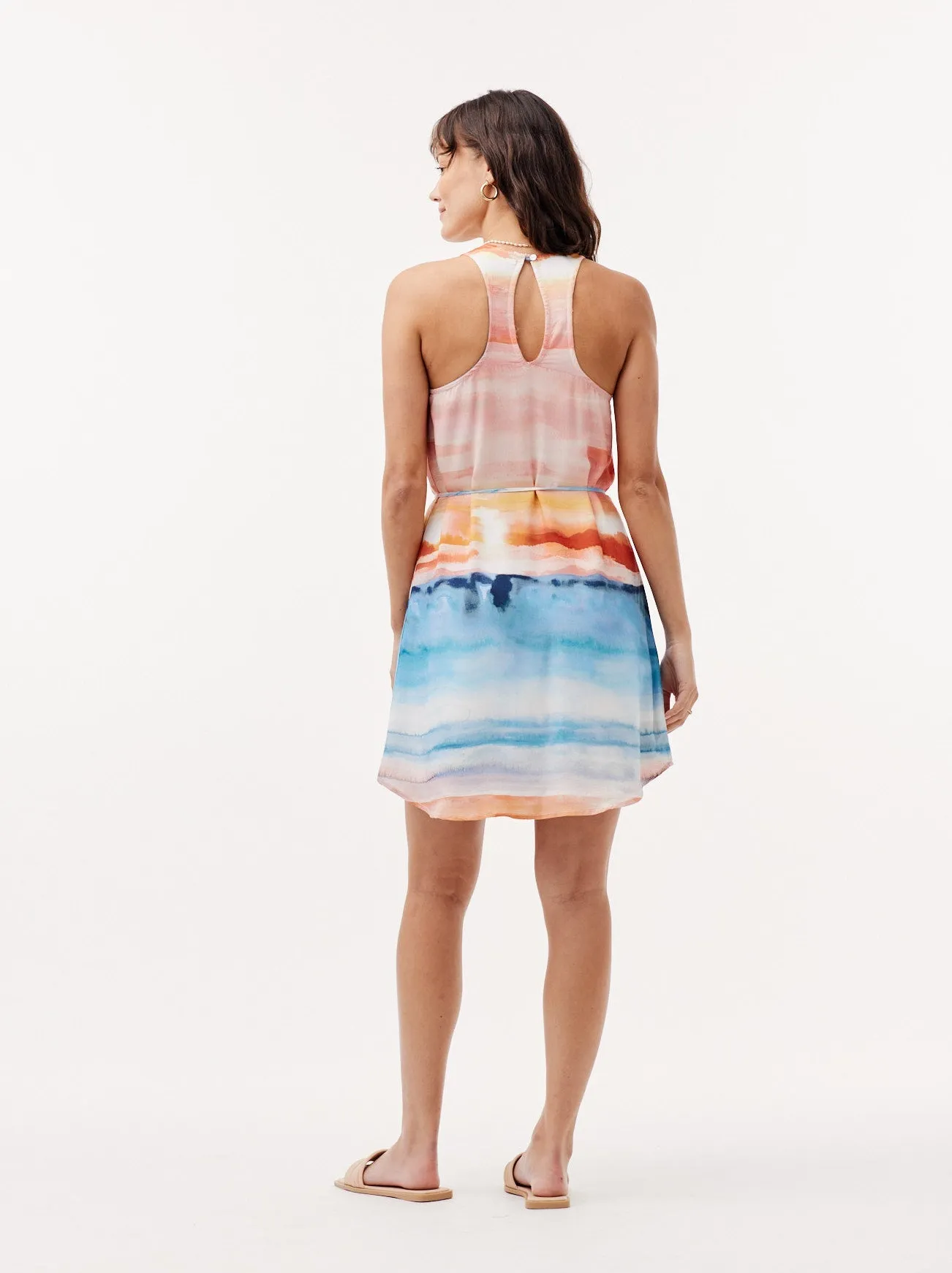 Racerback Tie-Dye Mini Dress - Horizon Sunset Print