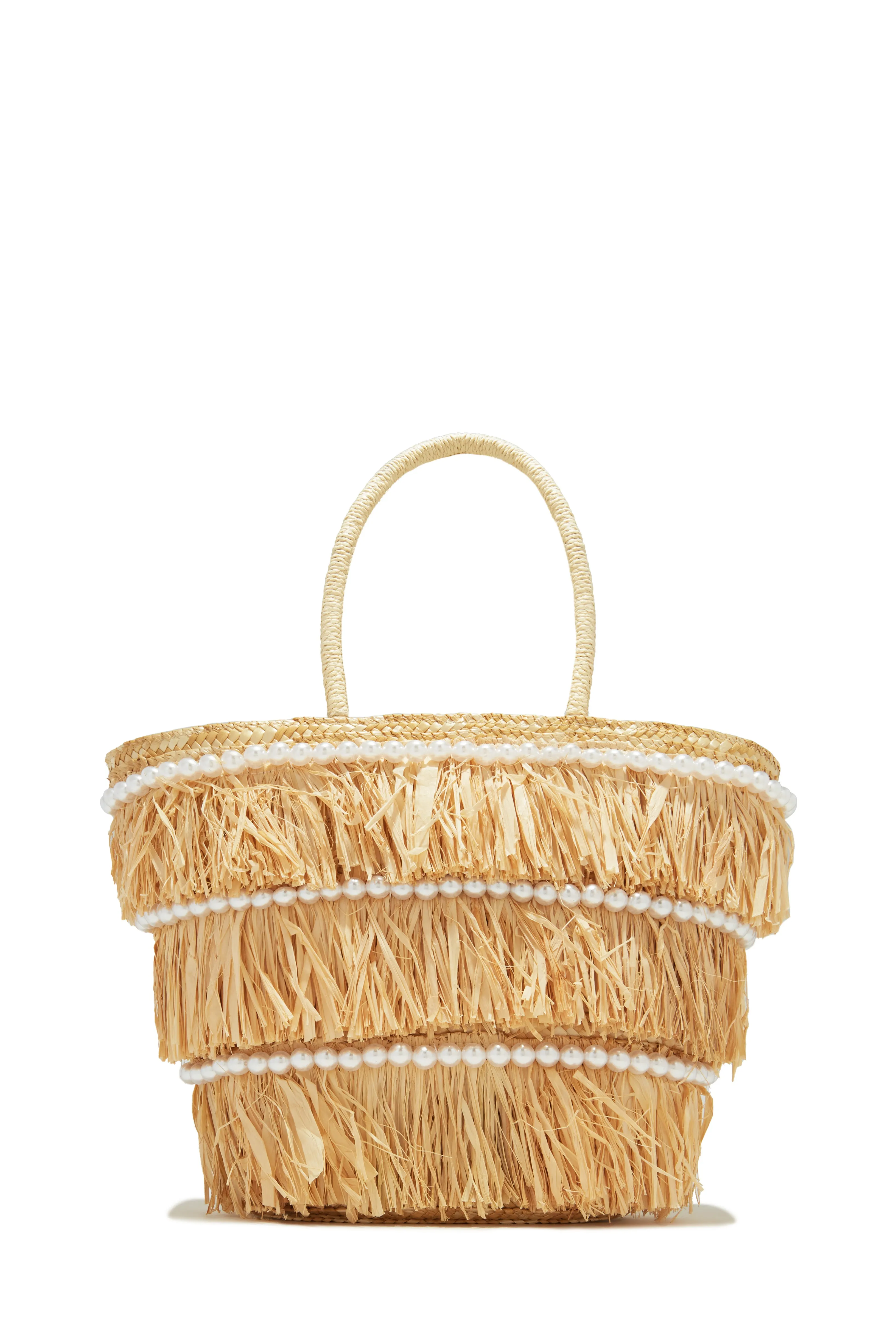 Seaside Resort Pearl Straw Tote Bag - Natural