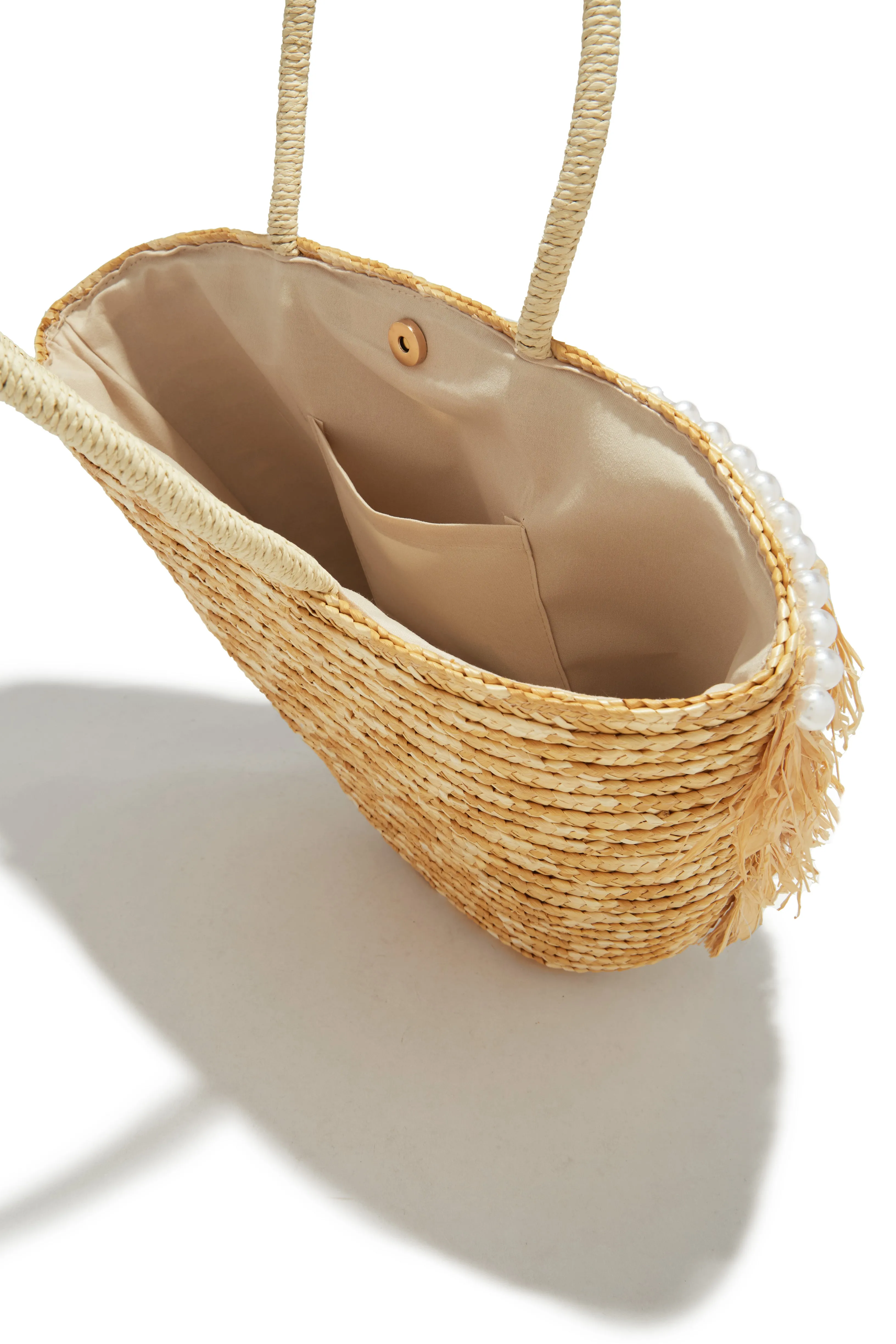 Seaside Resort Pearl Straw Tote Bag - Natural