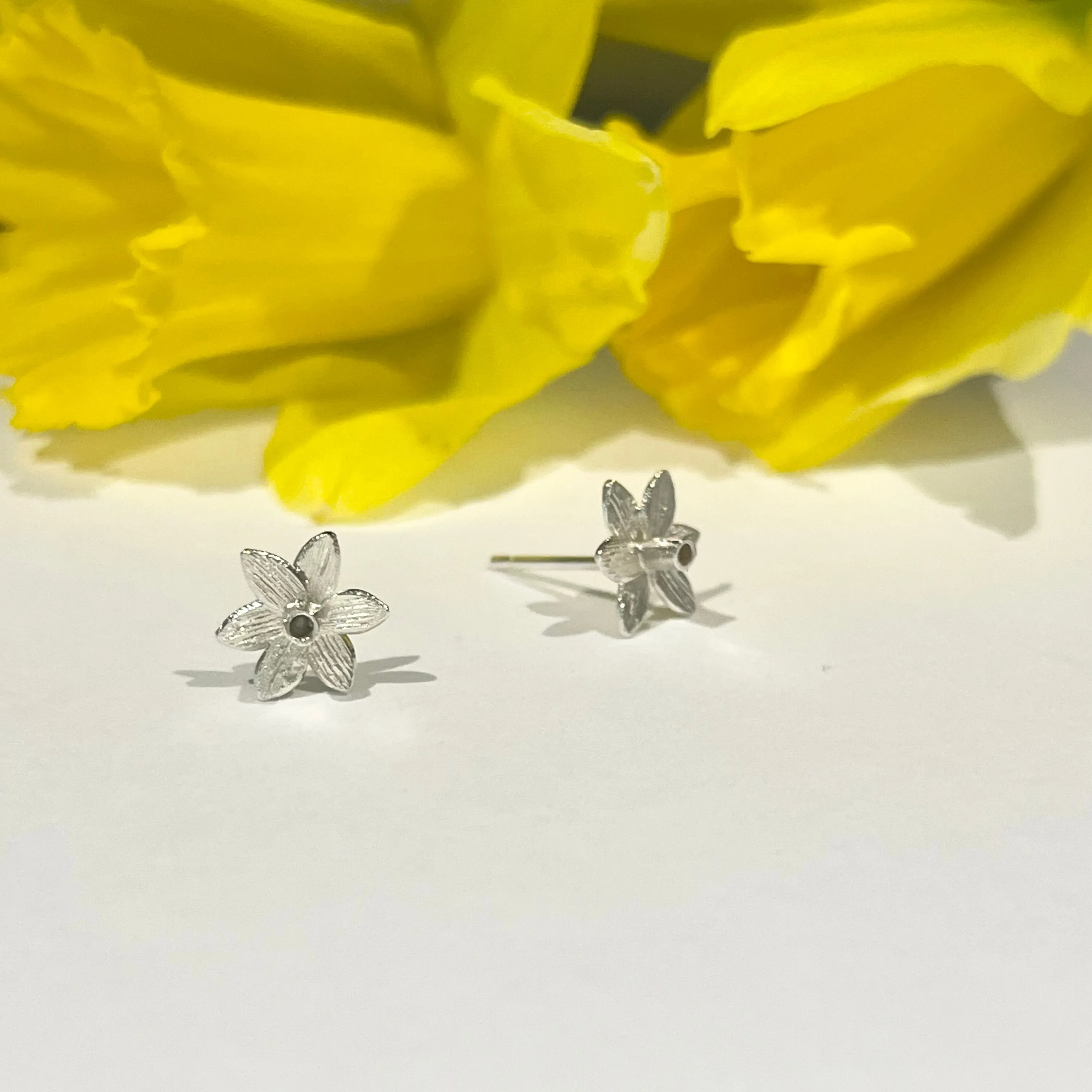 Sterling Silver Daffodil Stud Earrings