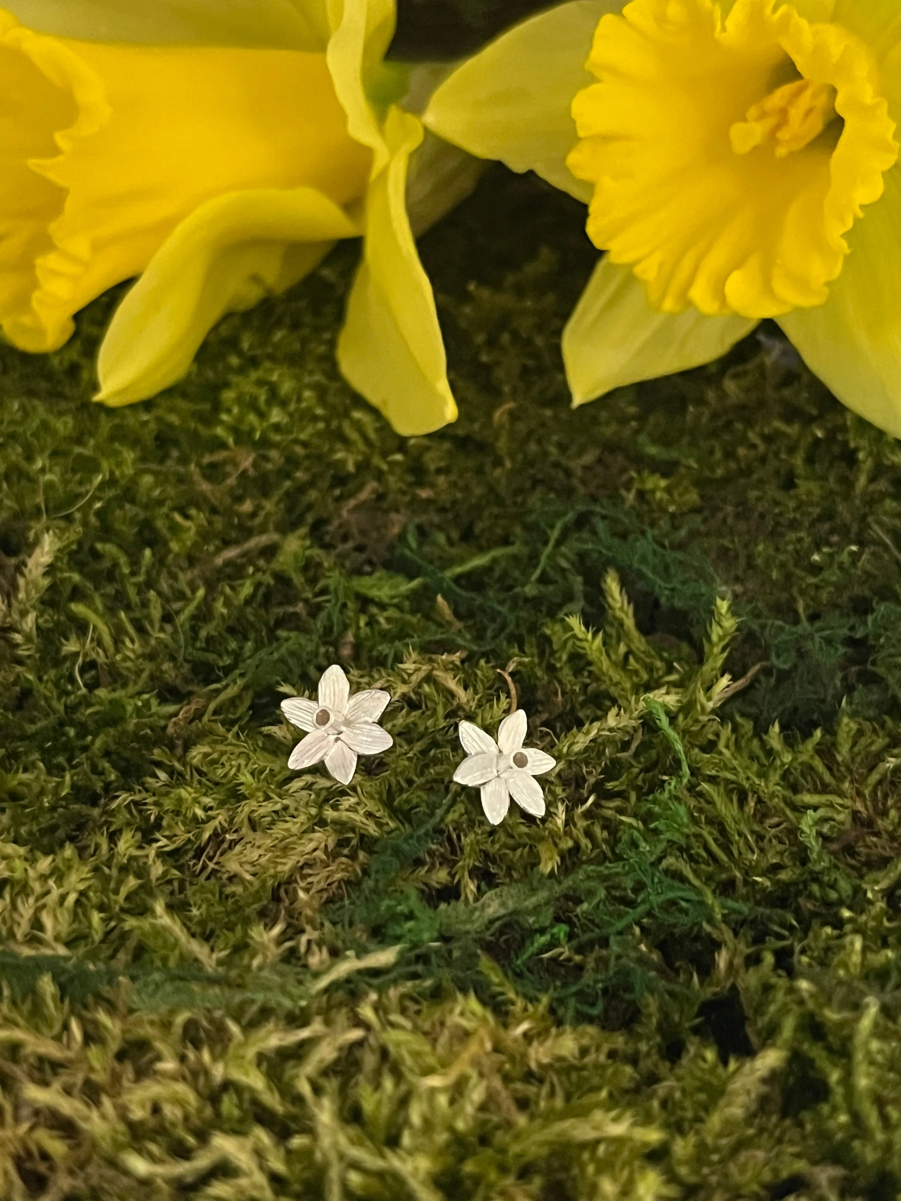 Sterling Silver Daffodil Stud Earrings