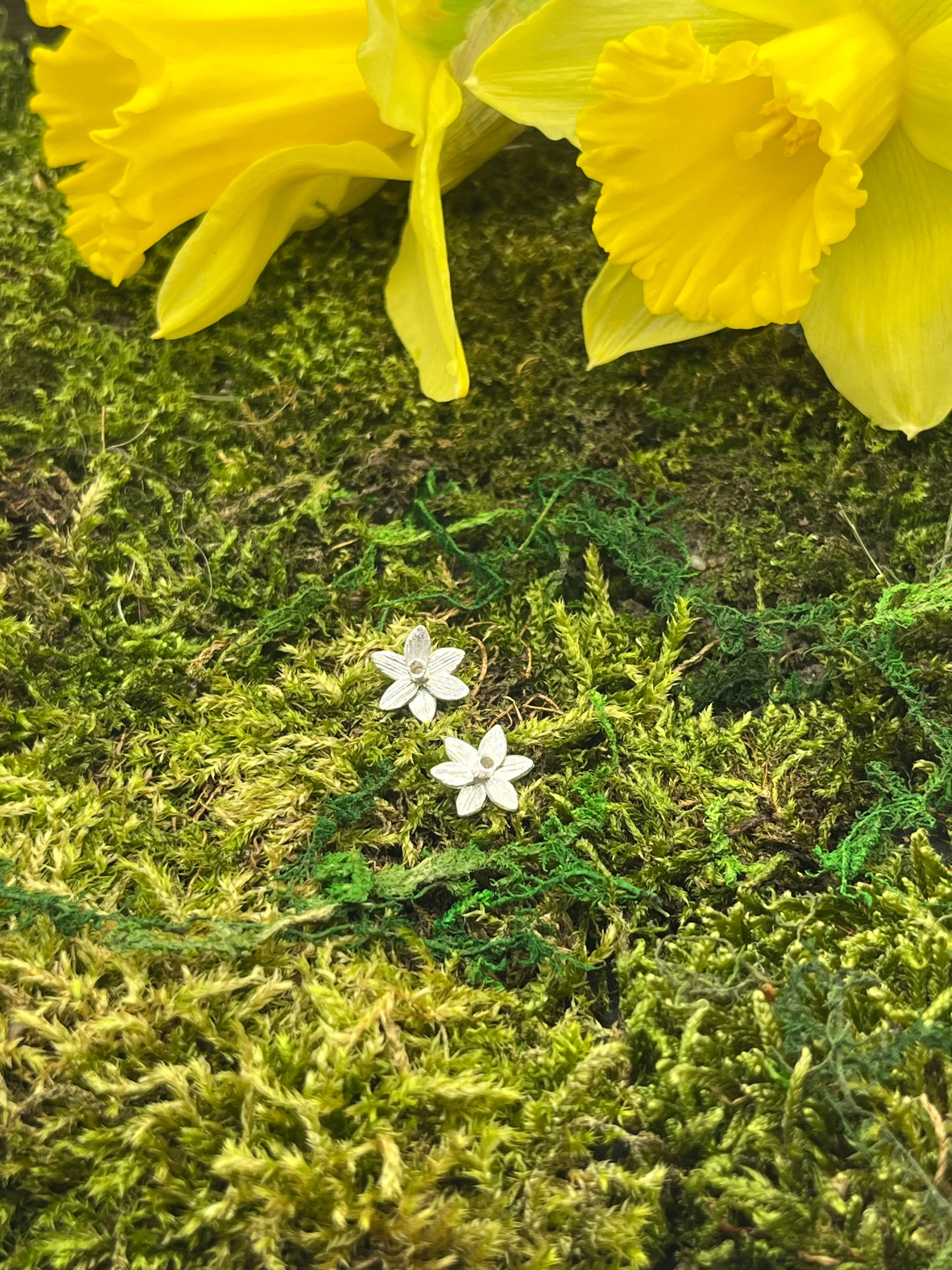 Sterling Silver Daffodil Stud Earrings