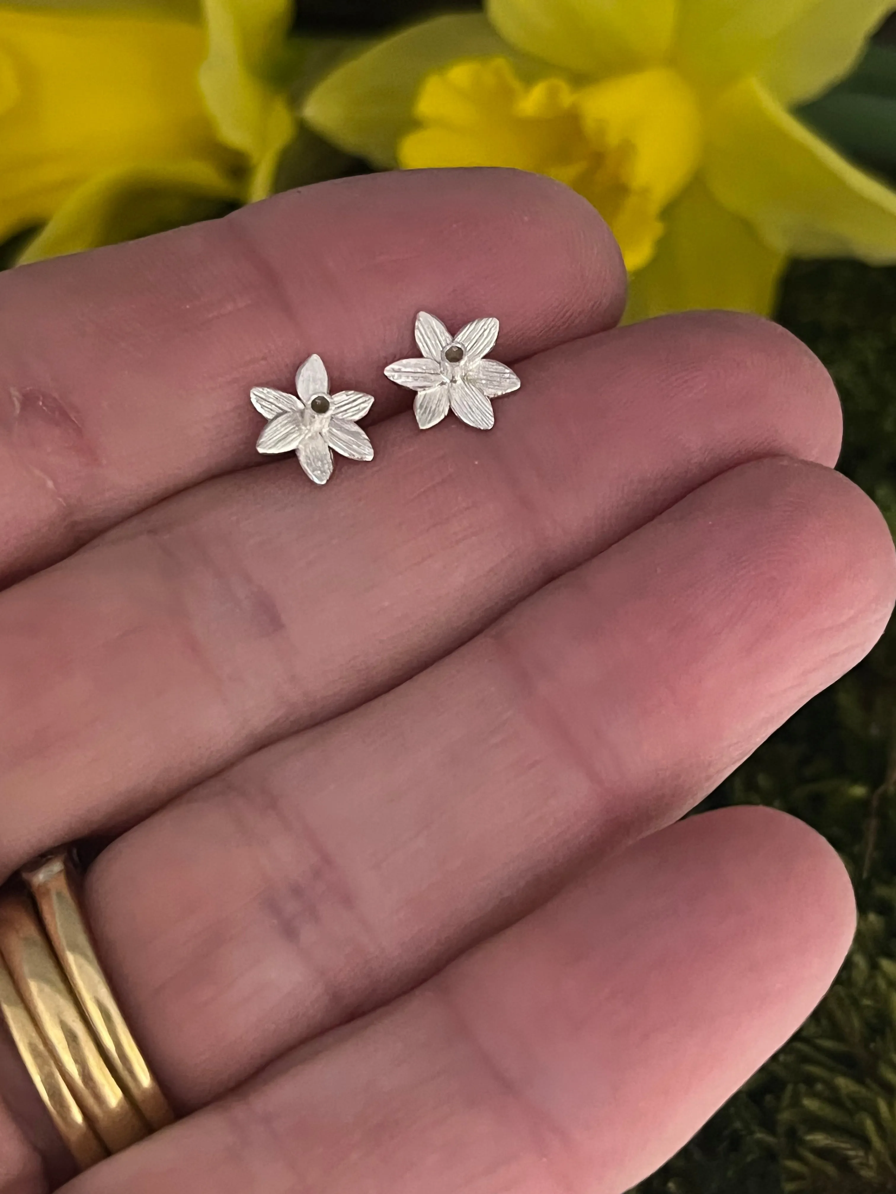 Sterling Silver Daffodil Stud Earrings