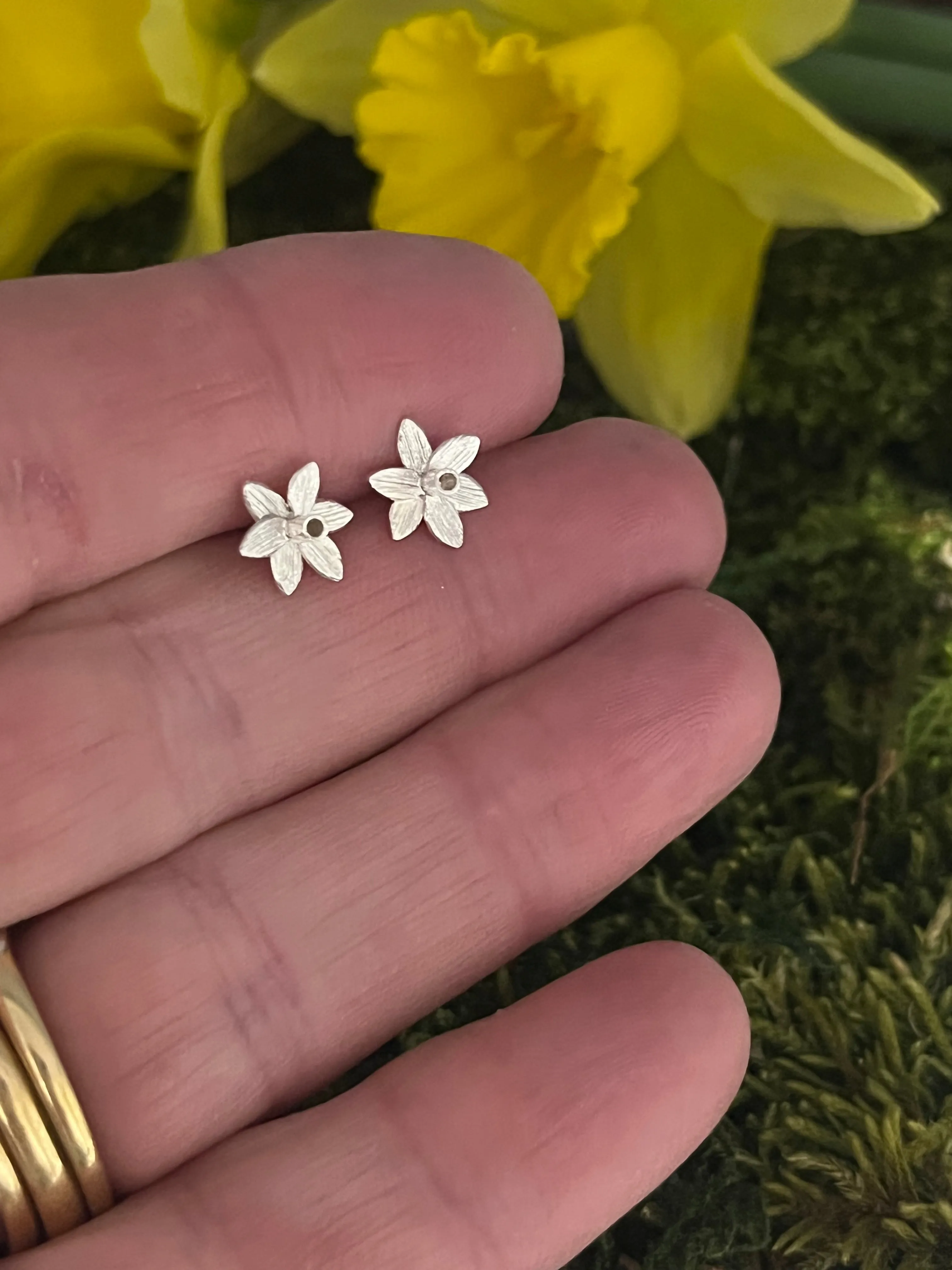 Sterling Silver Daffodil Stud Earrings