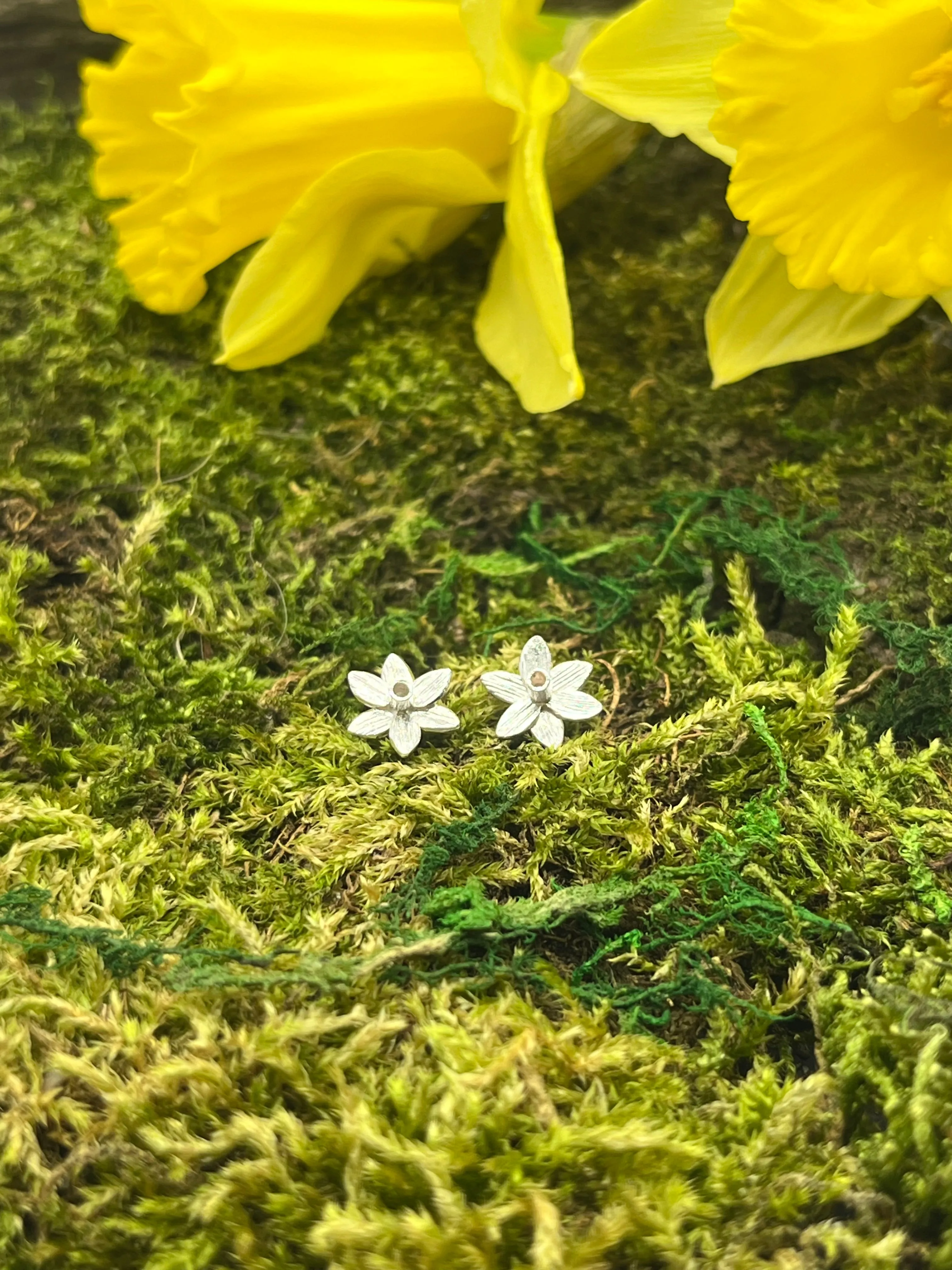 Sterling Silver Daffodil Stud Earrings