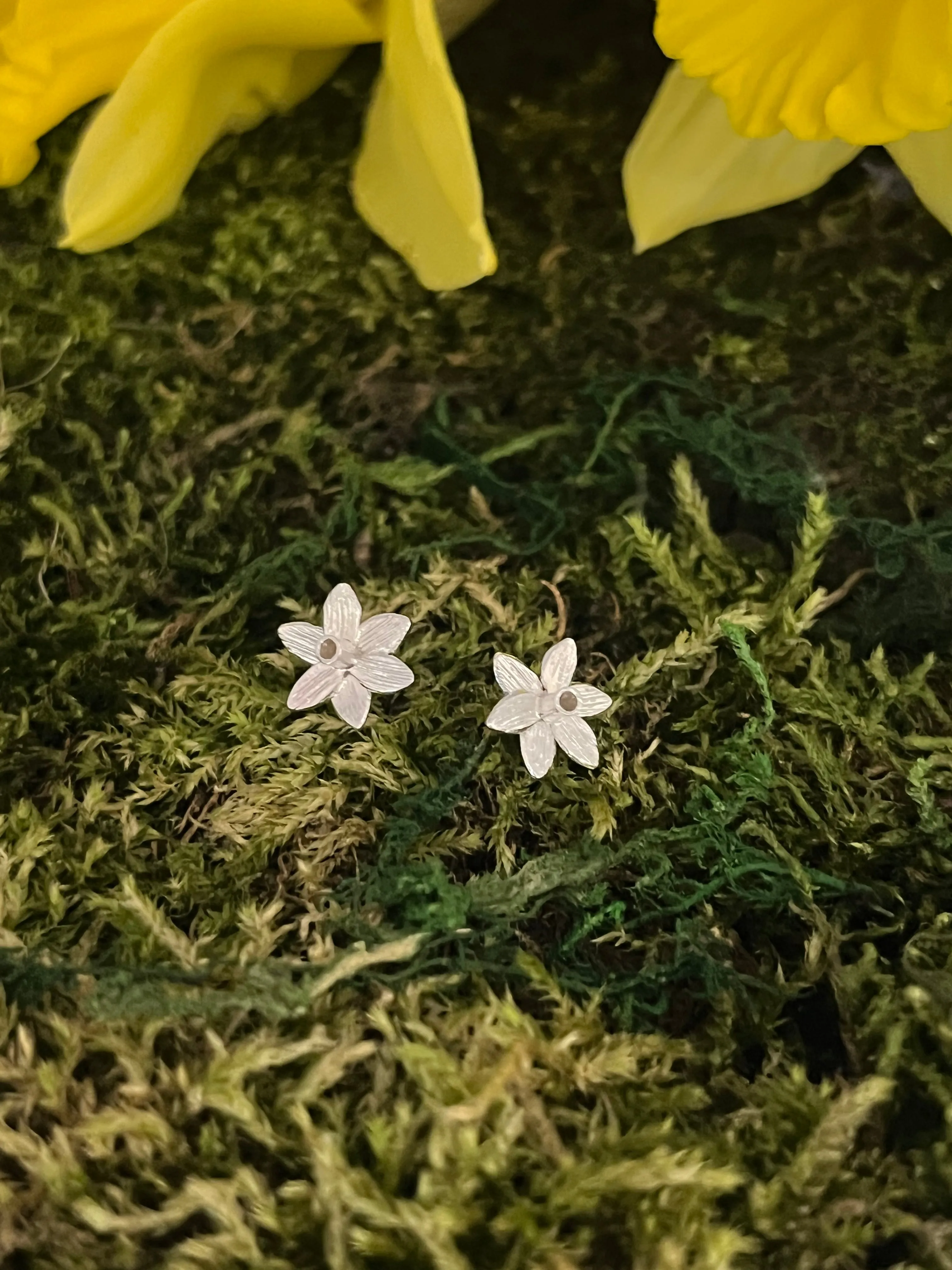 Sterling Silver Daffodil Stud Earrings