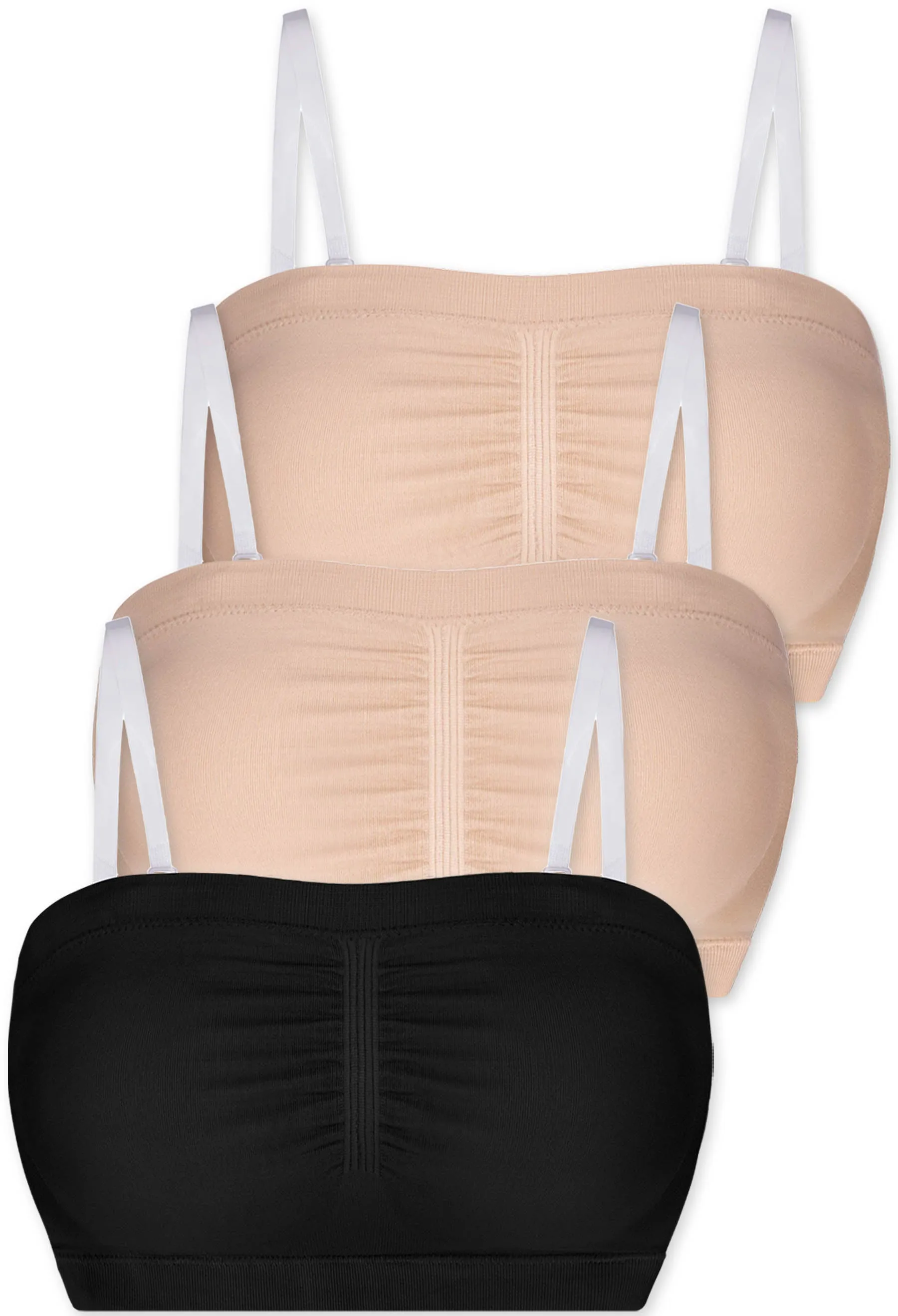 Strapless Support Bandeau with Rib Band - 3 Pack