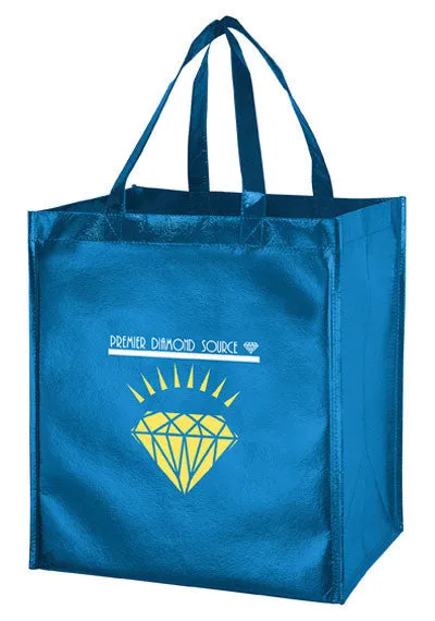 Wholesale Metallic Gloss Designer Grocery Tote Bag with Smooth Finish & Poly Board Insert - LM131015