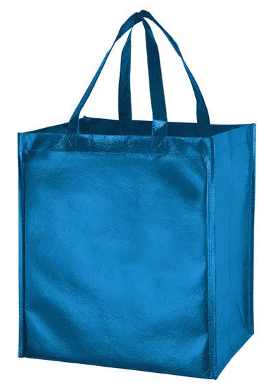 Wholesale Metallic Gloss Designer Grocery Tote Bag with Smooth Finish & Poly Board Insert - LM131015