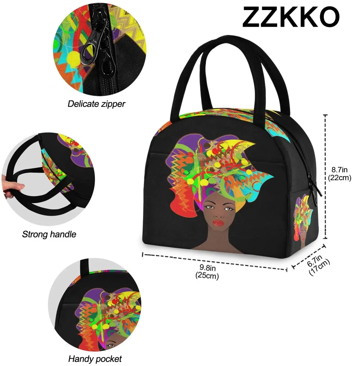 ZZKKO Floral Skull Lunch Bag Box Tote Organizer Lunch Container Insulated Zipper Meal Prep Cooler Handbag For Women Men Home School Office Outdoor Use