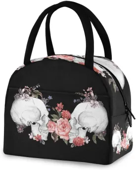 ZZKKO Floral Skull Lunch Bag Box Tote Organizer Lunch Container Insulated Zipper Meal Prep Cooler Handbag For Women Men Home School Office Outdoor Use